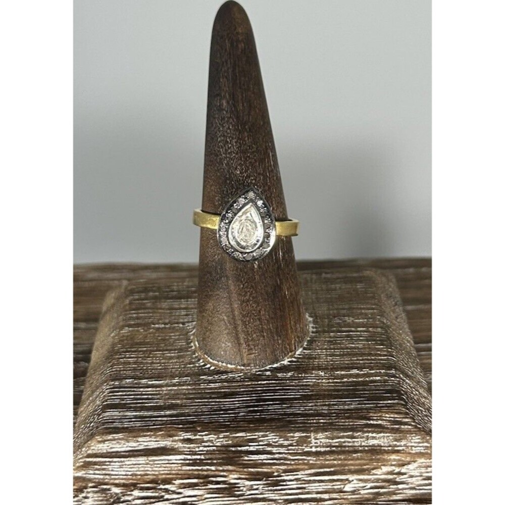 Natural Polki Diamond 925 Sterling Silver Vermeil Diamond Ring Sz 7.5